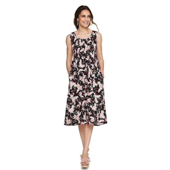 Floral Pineapple Print Smocked Bodice‎ Midi Maxi Dress w/Pockets Size 1X 16 18 - Picture 1 of 8